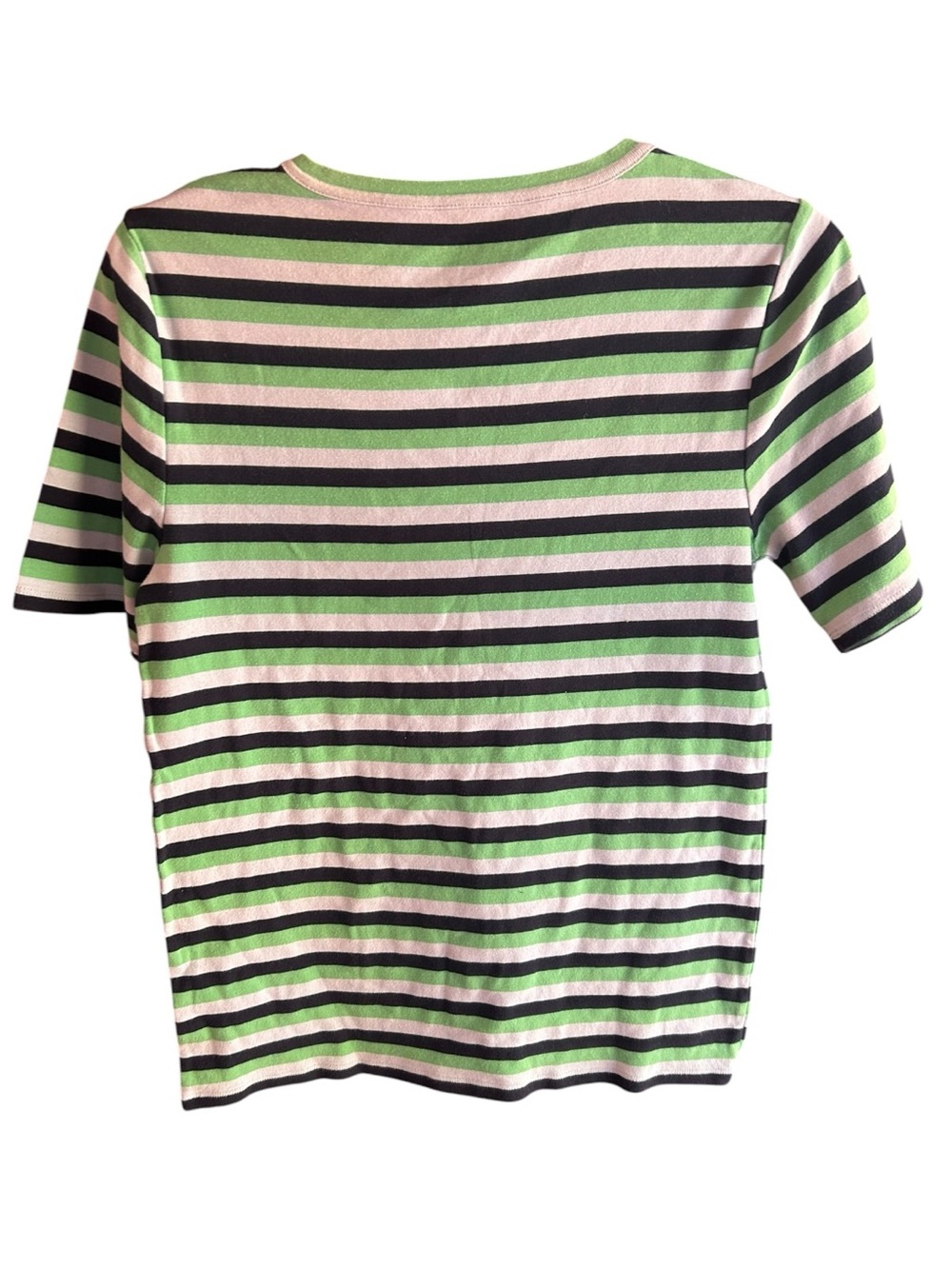 J. Crew green blue white stripes Perfect-Fit cotton T-Shirt Size L - Picture 2 of 5